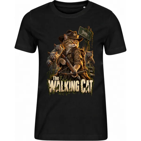Dámské černé tričko The Walking Cat – kočičí zombie apokalypsa