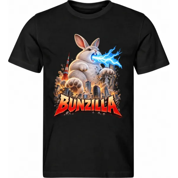 Pánské černé tričko Bunzilla – králičí monstrum v Tokiu