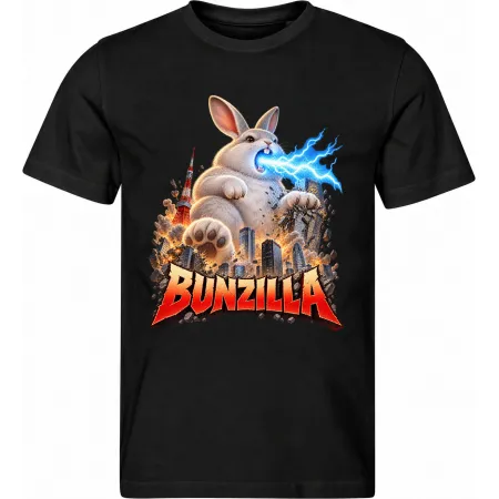 Pánské černé tričko Bunzilla – králičí monstrum v Tokiu
