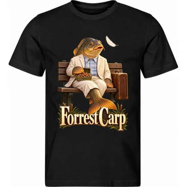 Pánské černé tričko Forrest Carp – kapr na lavičce