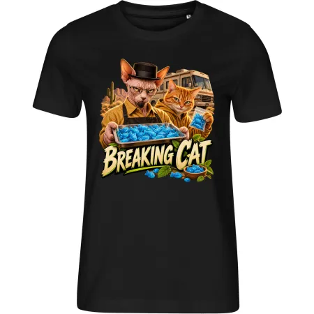 Dámské černé tričko BREAKING CAT – kočičí laboratoř