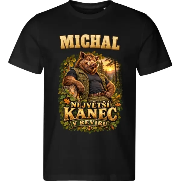 Černé pánské tričko Největší kanec v revíru s vlastním jménem MICHAL
