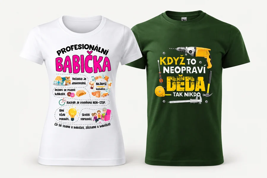 Tričko Profesionální babička · Pánské tričko Když to neopraví děda, tak nikdo
